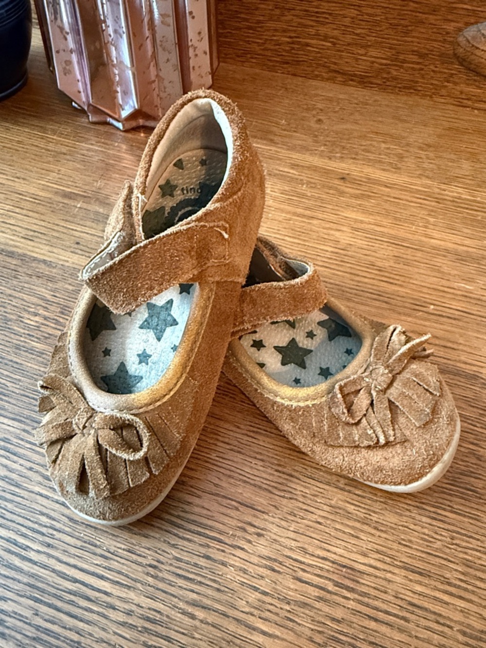 Livie & Luca Girls Tan Suede Mary Jane Moccasins with Tassel Bow
